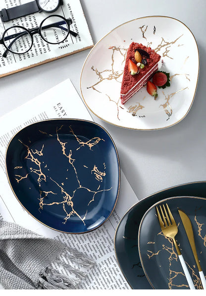 Nordic Dinner Irregular Plates Ins Gold Inlay Dinner Dish Marble Steak Plates Ceramic Dishes Tray Dinnerware Sets Drop Shipping