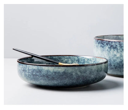 Retro Ceramic Bowl Salad Bowl Single Nordic Creative Dish Bowl Noodle Bowl Home Personalized Dish Deep Plate