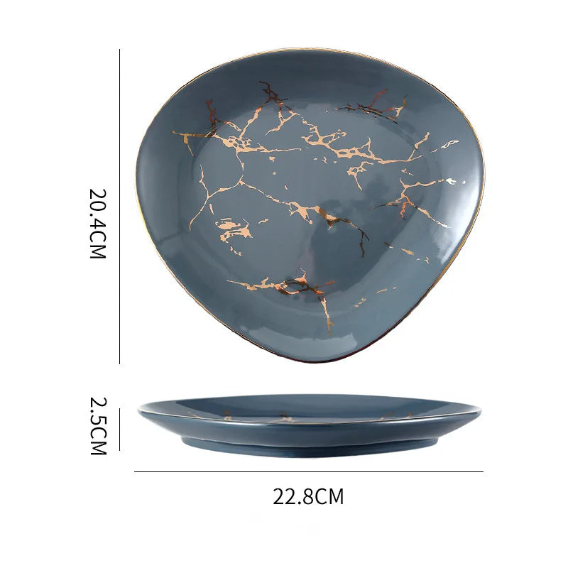 Nordic Dinner Irregular Plates Ins Gold Inlay Dinner Dish Marble Steak Plates Ceramic Dishes Tray Dinnerware Sets Drop Shipping