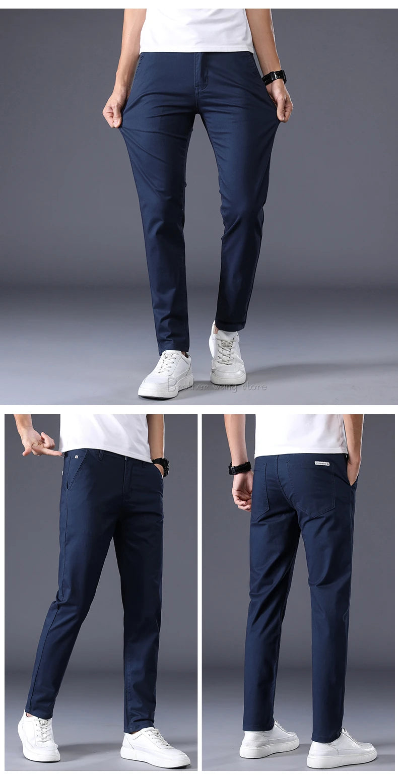 7 Colors Men's Classic Solid Color Summer Thin Casual Pants Business Fashion Stretch Cotton Slim Brand Trousers Male