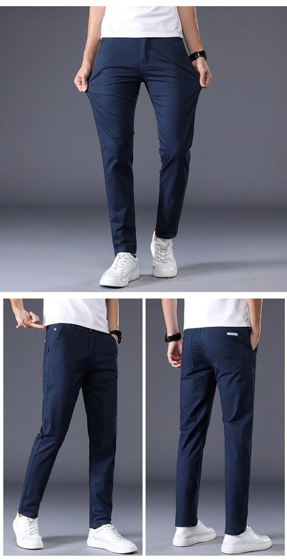 7 Colors Men's Classic Solid Color Summer Thin Casual Pants Business Fashion Stretch Cotton Slim Brand Trousers Male