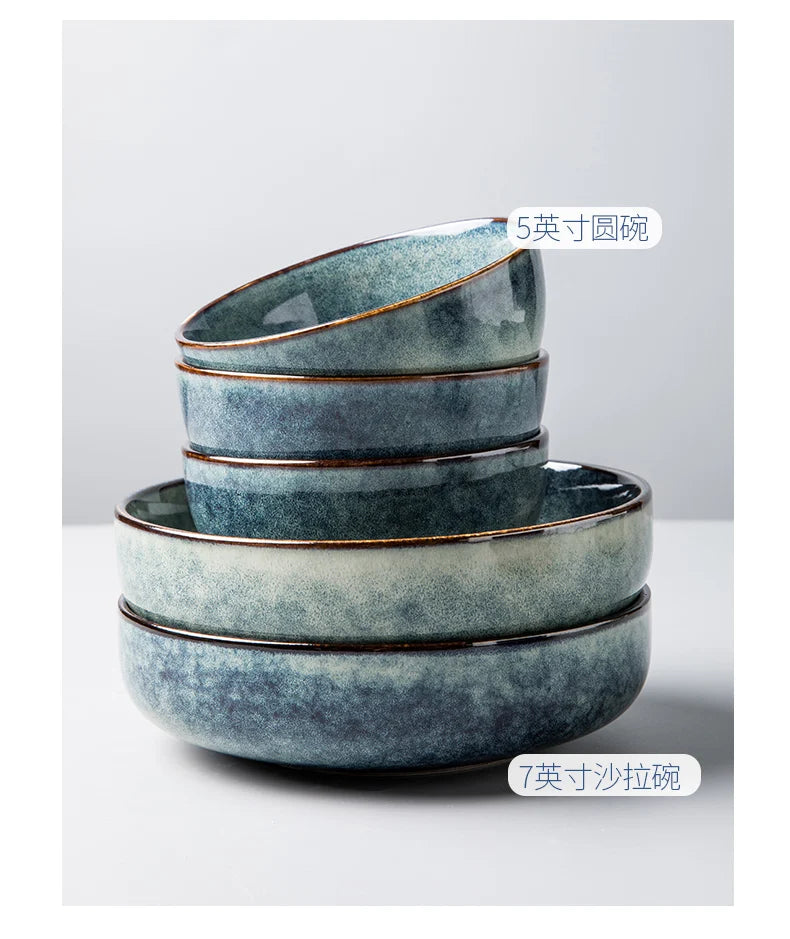 Retro Ceramic Bowl Salad Bowl Single Nordic Creative Dish Bowl Noodle Bowl Home Personalized Dish Deep Plate