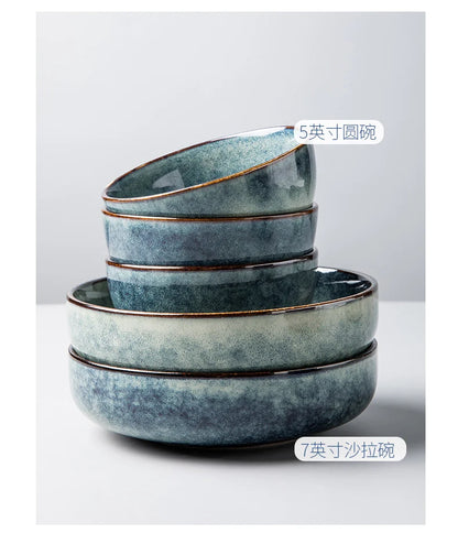 Retro Ceramic Bowl Salad Bowl Single Nordic Creative Dish Bowl Noodle Bowl Home Personalized Dish Deep Plate