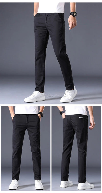 7 Colors Men's Classic Solid Color Summer Thin Casual Pants Business Fashion Stretch Cotton Slim Brand Trousers Male