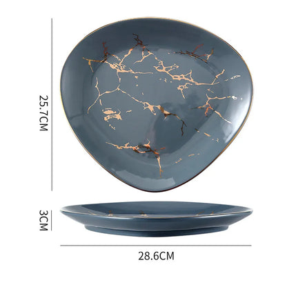Nordic Dinner Irregular Plates Ins Gold Inlay Dinner Dish Marble Steak Plates Ceramic Dishes Tray Dinnerware Sets Drop Shipping