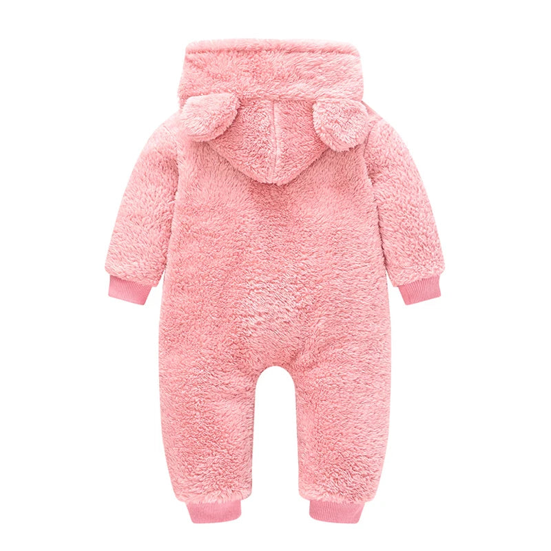 Baby Boy Clothes Spring Autumn Hooded Warm Baby Rompers Cute Plush Bear Overall Toddler Girl Jumpsuit Infants Crawling Clothing