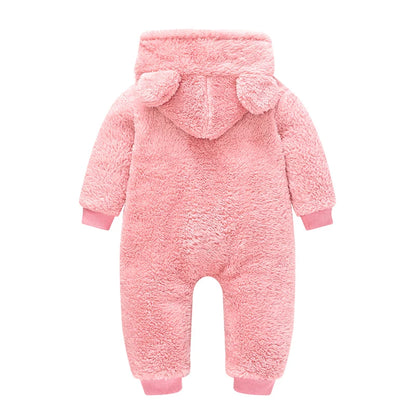 Baby Boy Clothes Spring Autumn Hooded Warm Baby Rompers Cute Plush Bear Overall Toddler Girl Jumpsuit Infants Crawling Clothing