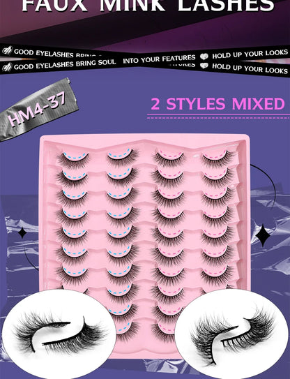 2 Style 20 Pairs Eyelash 3D Natural Mink False Eyelashes Makeup Fake Eye Lashes Faux Cilios Make Up Beauty Tools Wholesale