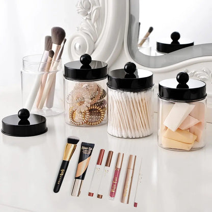Bathroom Vanity Storage Organizer Set -- Farmhouse Decor Qtip Holder for Cotton Swabs,Makeup Sponges,Flossers,Paper Clips