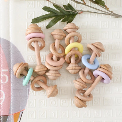 Baby Toys Wooden Rattles Silicone Ring Baby Rattles and Mobiles 0 12 Months Sensory Toys for Baby  Wooden Teether for Baby Gifts
