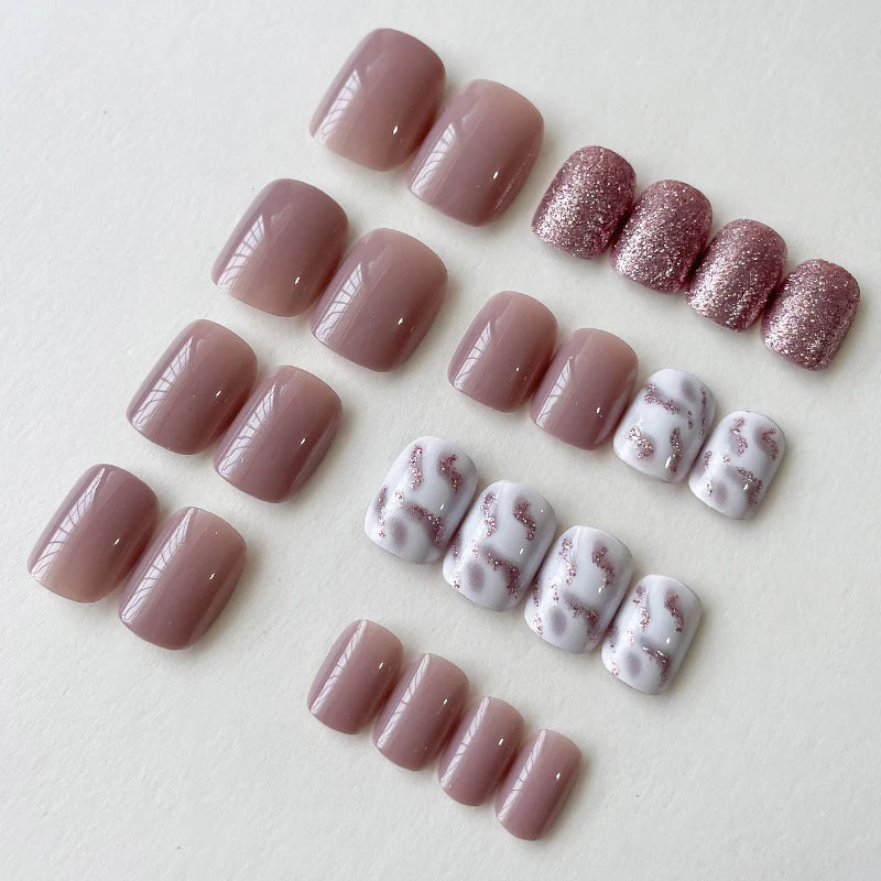 24pcs Casual Short Square Fake Nails Art Lavender Nail Romantic Colors Removable Full Cover Press on Nails Womens Nail Products