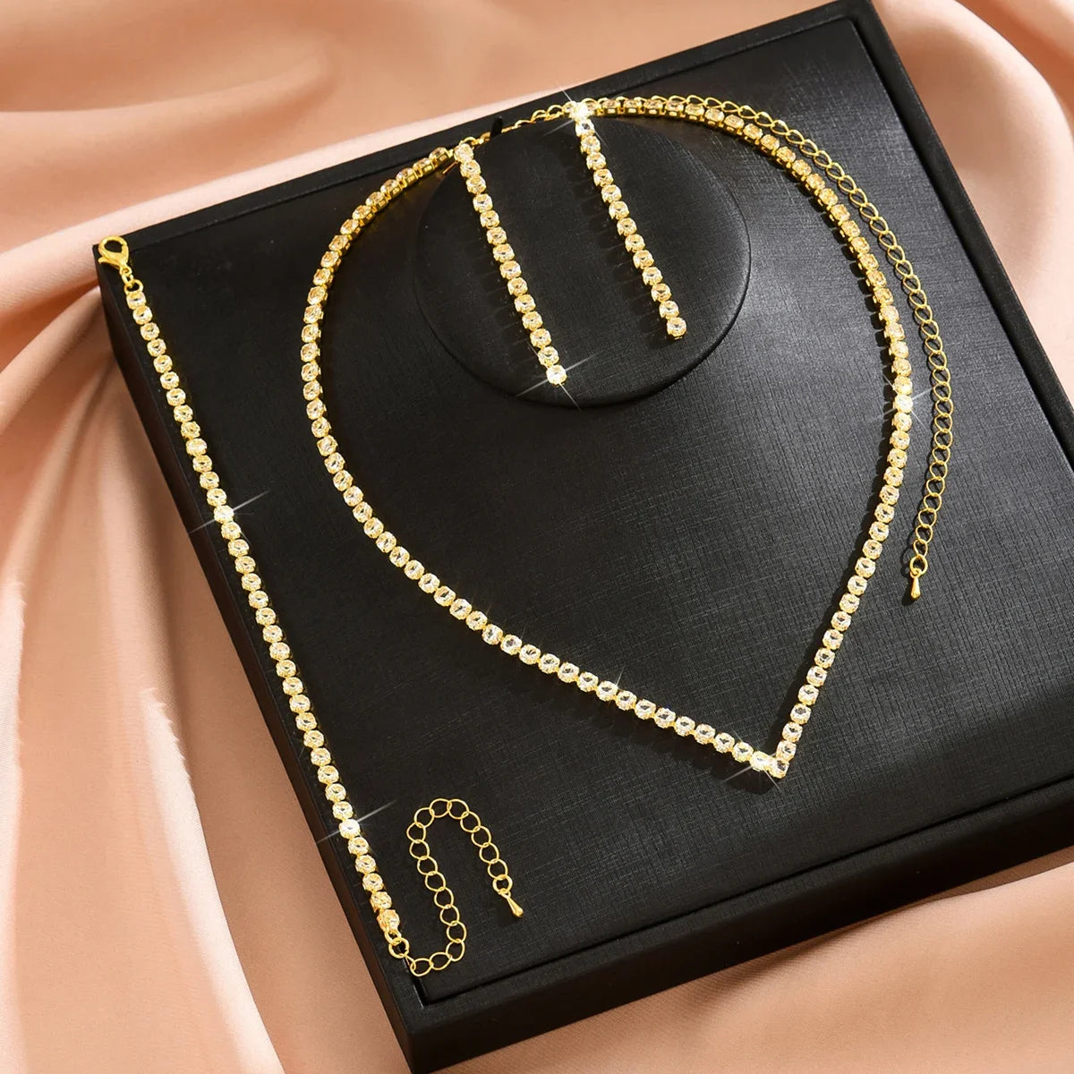 Women's Jewelry Set zircon Copper Alloy Chain Necklace Earrings Bracelet Casual Accessories for Weddings Parties Holidays