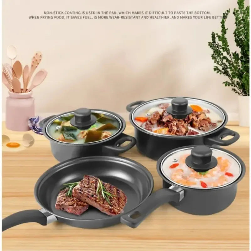 13 Piece Cookware Set Milk Pot Soup Pot Flat Bottomed Small Frying Pan with Lid And Shovel Kitchenware Set for Cooking pots Set
