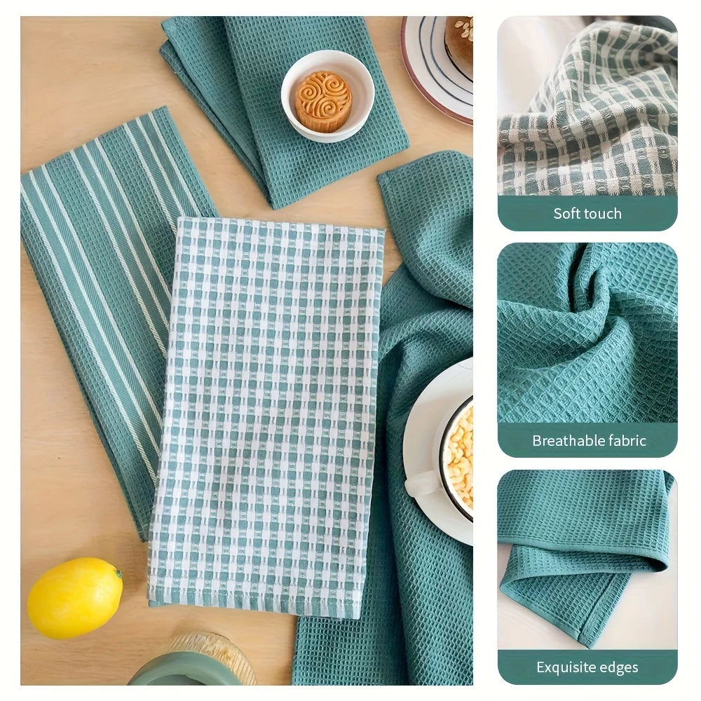 3-piece set of soft, absorbent kitchen towels – large, durable waffle-knit scrubbing cloths