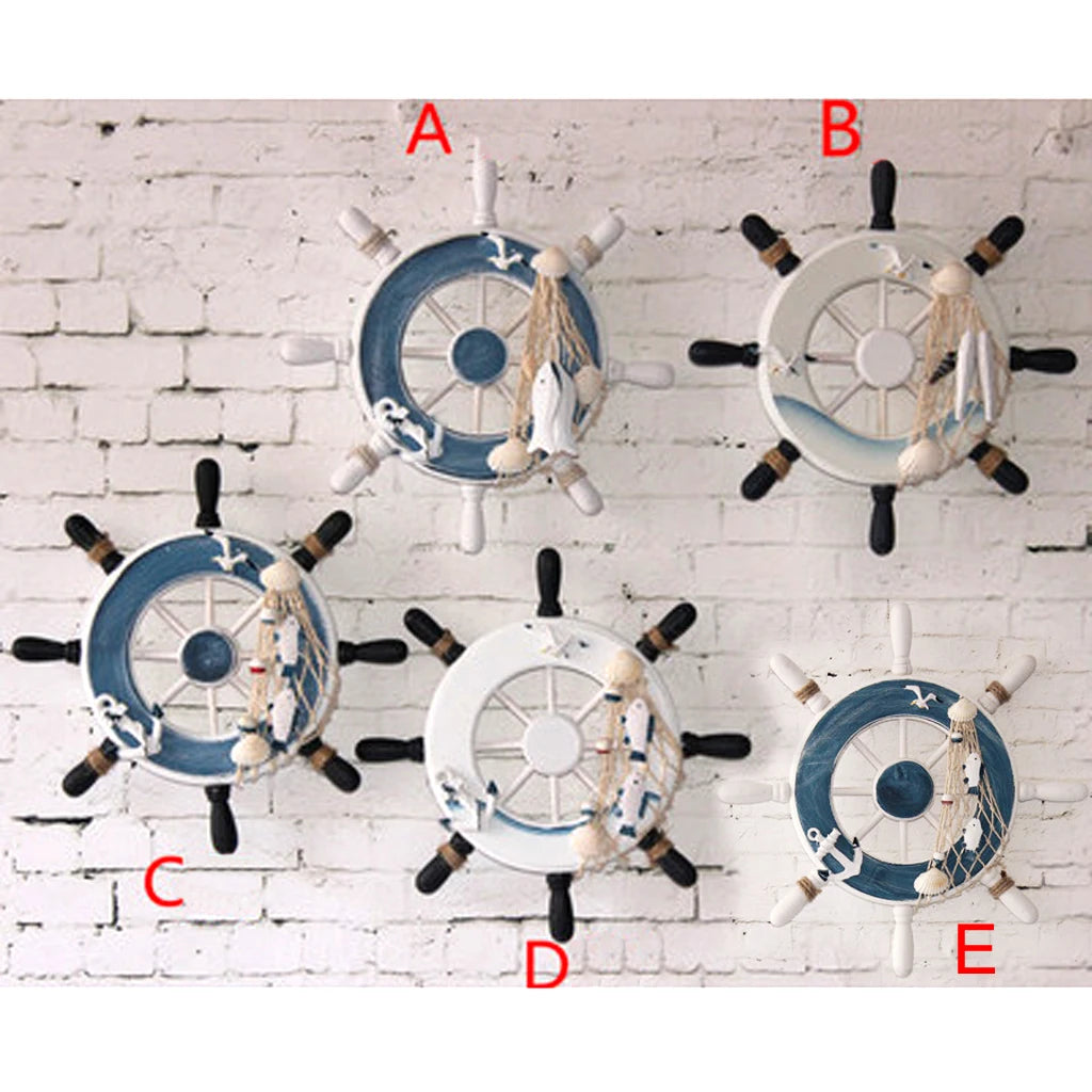 Magideal Nautical Beach Wooden Boat Ship Steering Wheel Home Wall Hanging Decor