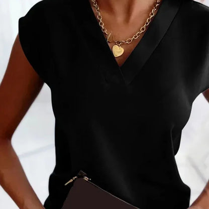 2025 Fashion Summer Casual Shirts Office Lady Tops Mujer Elegant Simple Blouse Women Short Sleeve V-Neck Woman Clothes 25684