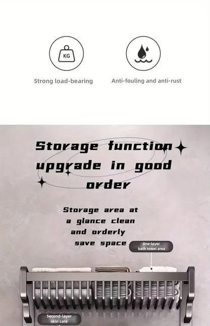 Bathroom Space Storage Towel Items Storage Rack Shampoo Bottle Mouthwash Cup Triple Shelf Wall Hooks Bathroom Accessories