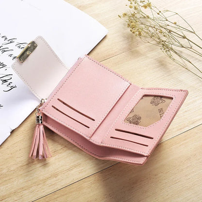 Leaf Purses For Women with Tassel Pendant Card Holder Women's Clutch Bag Short Female Wallet Coin Purse PU Cute Wallet