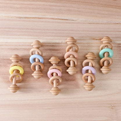Baby Toys Wooden Rattles Silicone Ring Baby Rattles and Mobiles 0 12 Months Sensory Toys for Baby  Wooden Teether for Baby Gifts