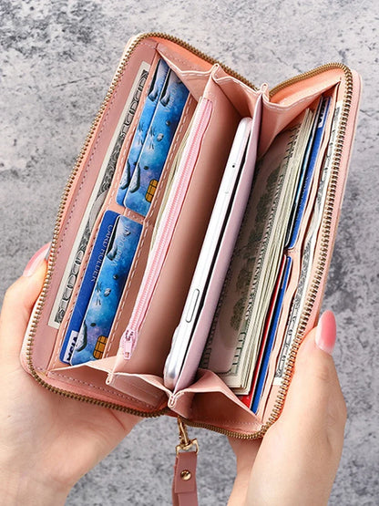 Women Large Capacity Wallet Long Zipper Durable Purse Hundred Literary Simple Splicing Clutch Bag