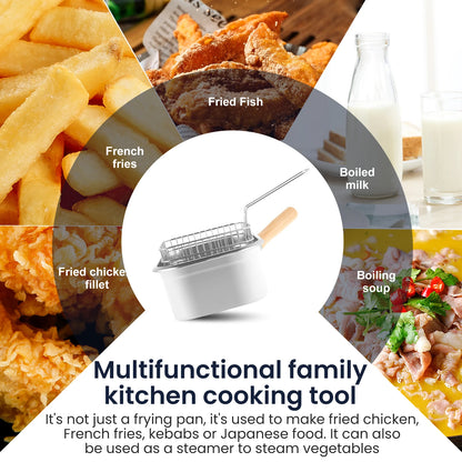 Stainless Steel Deep Fryer Pot set with Basket and Fried Mesh and Steam Rack Square Deep Frying Pot Multifunctional Cooking Pan