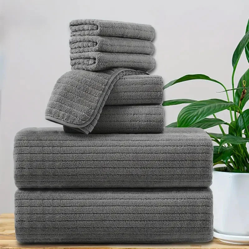 8 Pcs Bath Towel Set - Included 4 Washcloths, 2 Face Towels & 2 Bath Towels - Absorbent & Quick Dry, Ideal for Bathroom, Gym