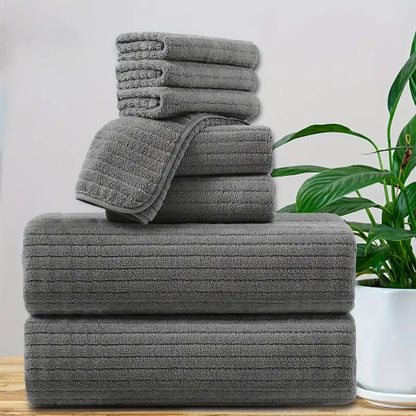 8 Pcs Bath Towel Set - Included 4 Washcloths, 2 Face Towels & 2 Bath Towels - Absorbent & Quick Dry, Ideal for Bathroom, Gym