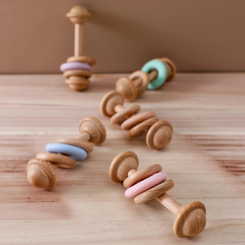 Baby Toys Wooden Rattles Silicone Ring Baby Rattles and Mobiles 0 12 Months Sensory Toys for Baby  Wooden Teether for Baby Gifts