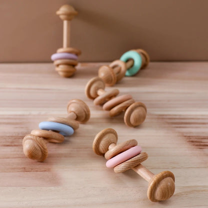 Baby Toys Wooden Rattles Silicone Ring Baby Rattles and Mobiles 0 12 Months Sensory Toys for Baby  Wooden Teether for Baby Gifts