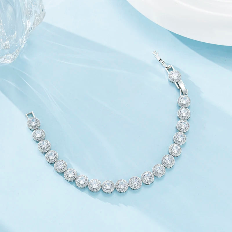 Luxury Zircon Chunky Bracelets For women Round Zirconia Stone Wedding Engagement Women Bracelet Jewelry Gift