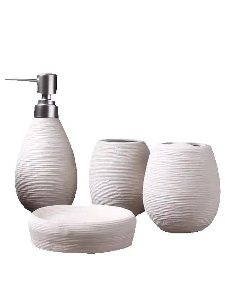 Bathroom Ceramic Set Shampoo Dispenser Bottle Soap Dish Toothbrush Holders Rinse Cup Bathroom Accessories Set
