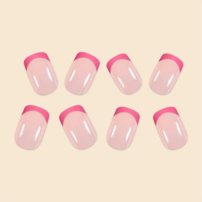24Pcs/Set Women Girls Short French Light Blue Pink Dual Color Glossy Surface Full Coverage Wearable Fake Nail Press on Nail Art