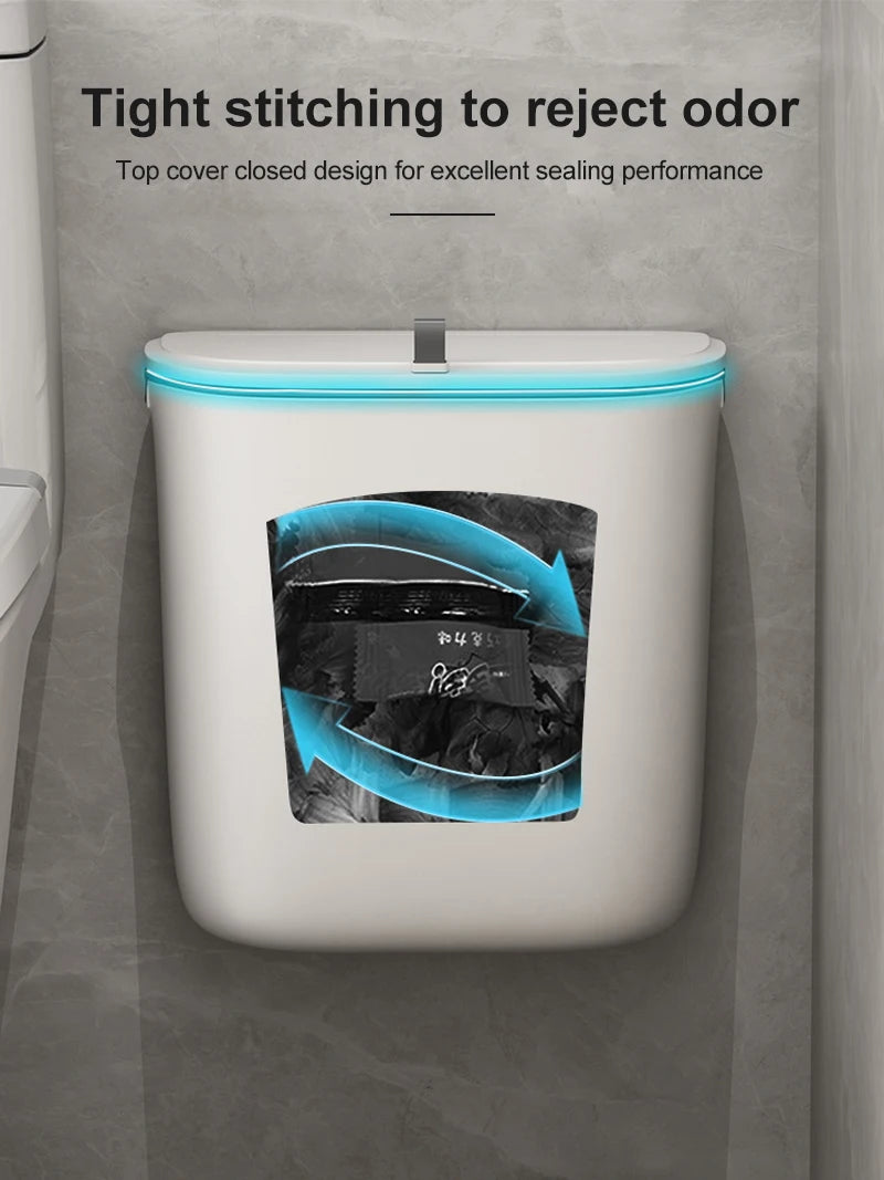 Bathroom Trash Can Wall Mounted Hanging Trash Bin With Lid Waterproof Narrow Seam Rubbish Bin Toilet Waste Garbage Bin 7/9L
