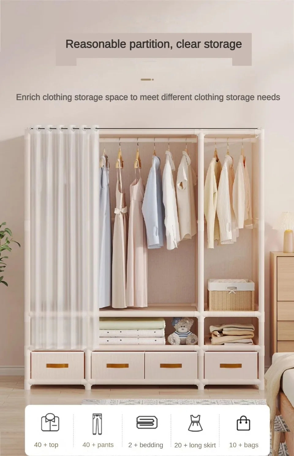 Floor-Standing Simple Wardrobes Home Large Capacity Durable Clothes Cabinet Dustproof And Economical Wardrobe Bedroom Furniture