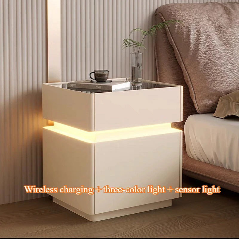 Smart bedside cabinet  new model suspended solid wood leather simple and modern small sized bedroom no installation required fin