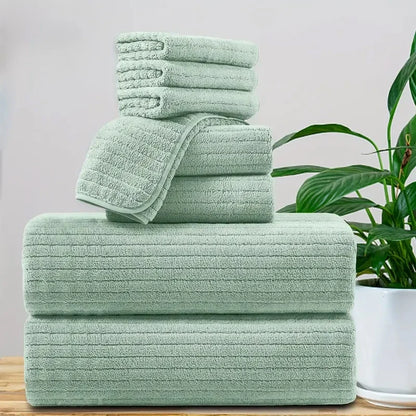 8 Pcs Bath Towel Set - Included 4 Washcloths, 2 Face Towels & 2 Bath Towels - Absorbent & Quick Dry, Ideal for Bathroom, Gym