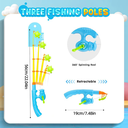 Kids Fishing Toy Set Play Water Toys for Baby Magnetic Rod and Fish with Inflatable Pool Outdoor Sport Puzzle Toys for Children