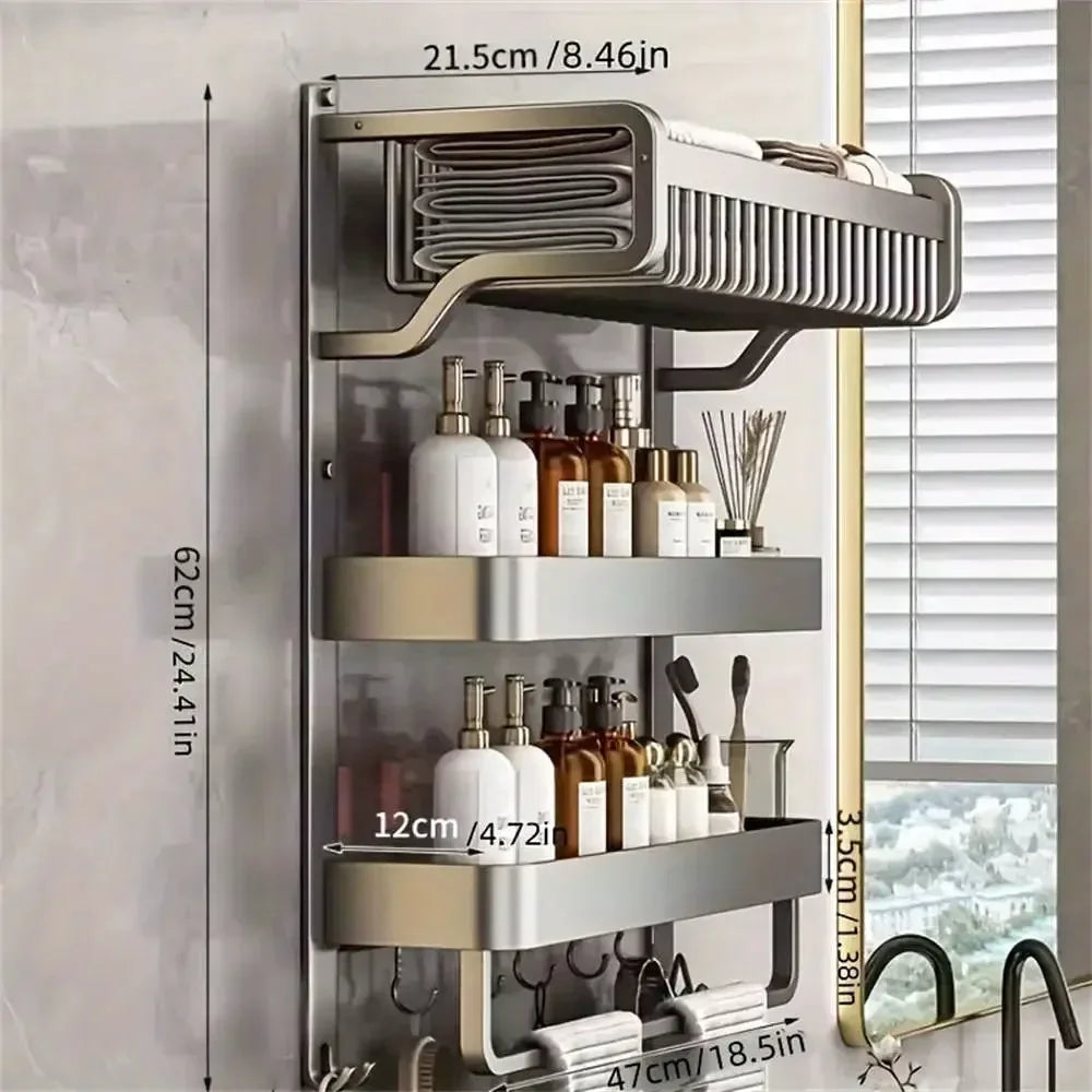 Bathroom Space Storage Towel Items Storage Rack Shampoo Bottle Mouthwash Cup Triple Shelf Wall Hooks Bathroom Accessories