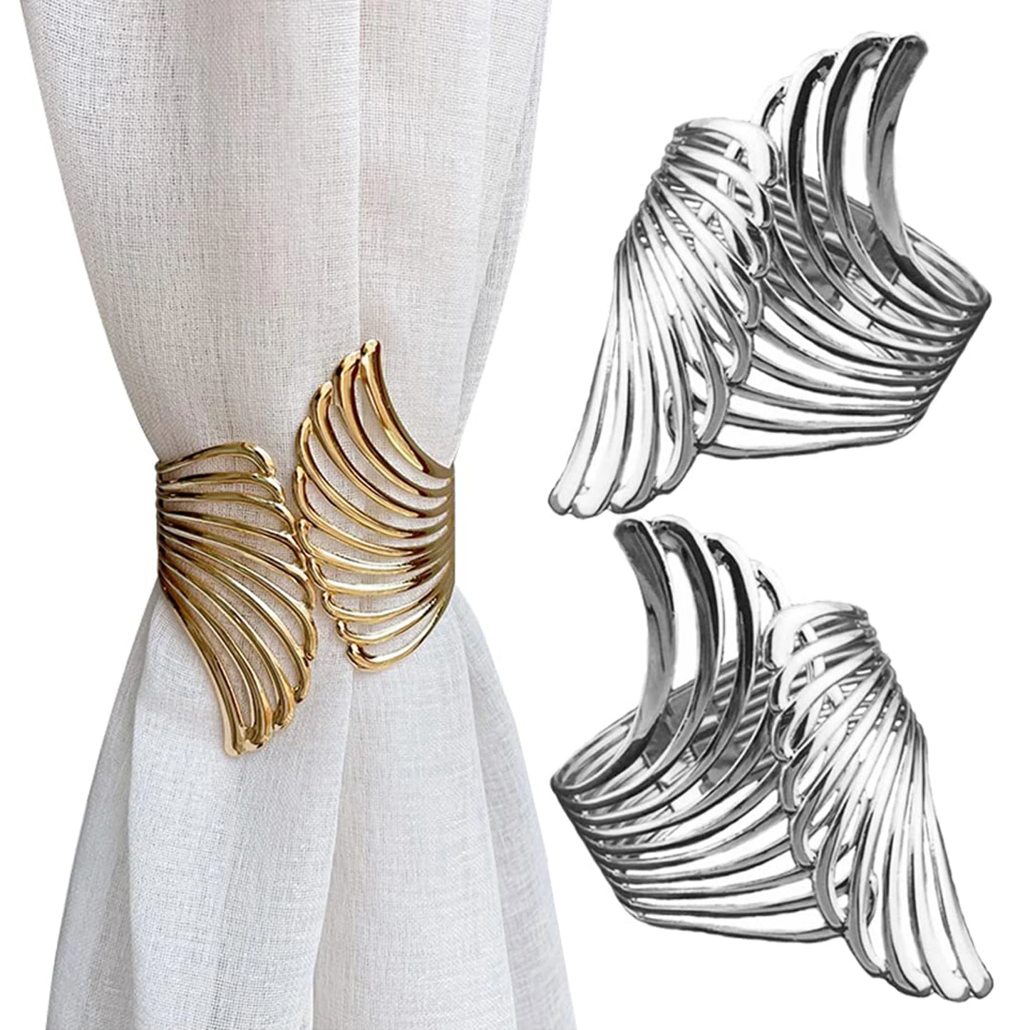 2pcs Modern Luxury Gold/Silver Creative Angel Wings Pattern Spring Curtain Tiebacks,Used For Bedroom, Living Room Curtains