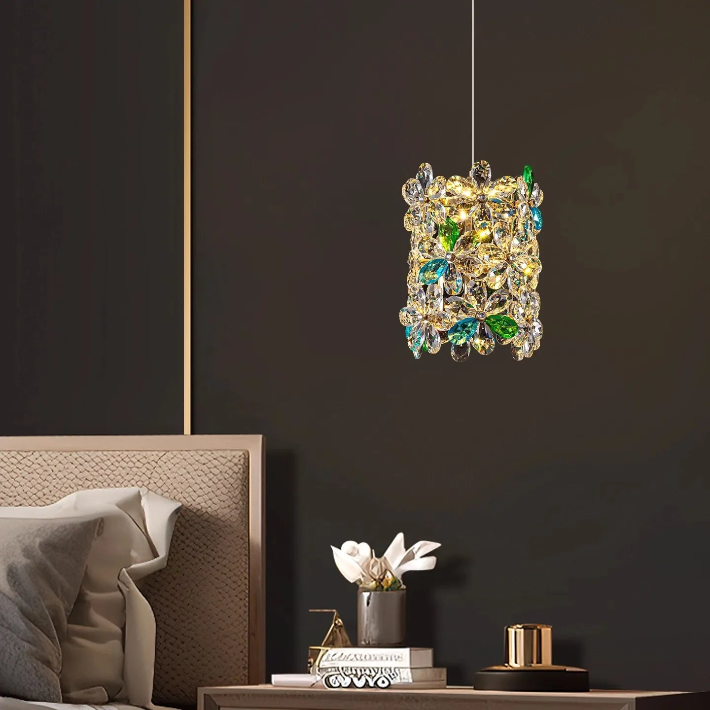 Bedroom Bedside Lamp Crystal Small Chandelier French Flower Light Luxury Entrance Cabinet Restaurant Cloakroom Hanging Line Lamp