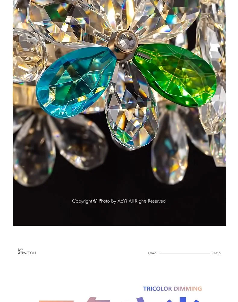 Bedroom Bedside Lamp Crystal Small Chandelier French Flower Light Luxury Entrance Cabinet Restaurant Cloakroom Hanging Line Lamp