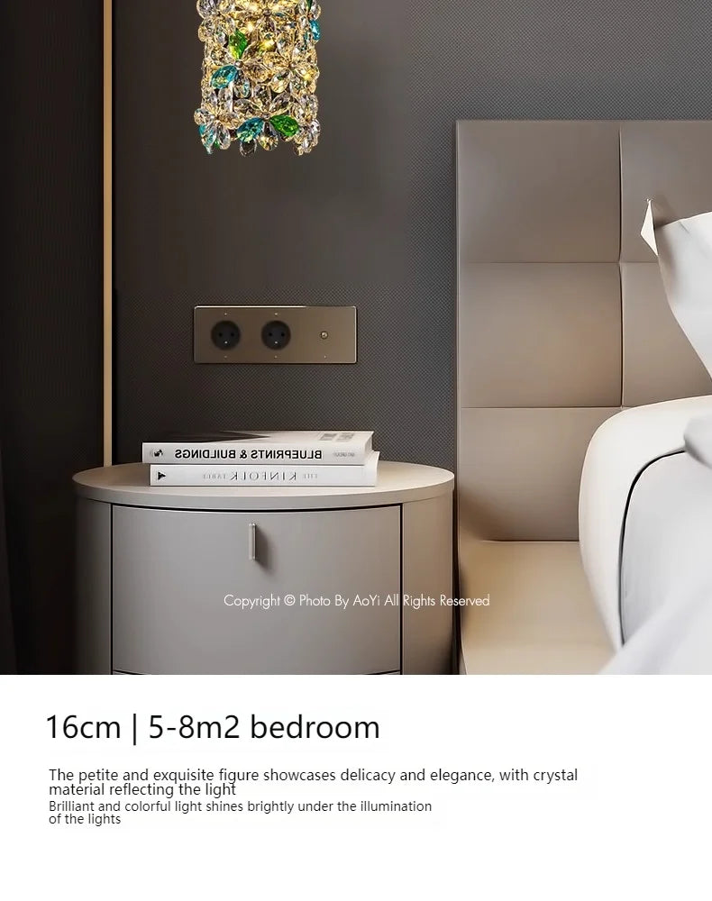 Bedroom Bedside Lamp Crystal Small Chandelier French Flower Light Luxury Entrance Cabinet Restaurant Cloakroom Hanging Line Lamp