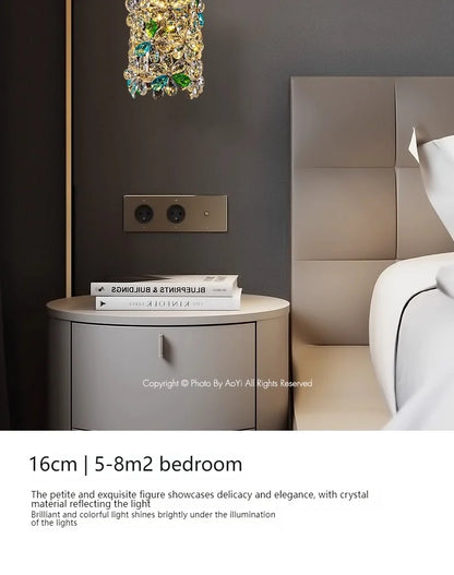 Bedroom Bedside Lamp Crystal Small Chandelier French Flower Light Luxury Entrance Cabinet Restaurant Cloakroom Hanging Line Lamp