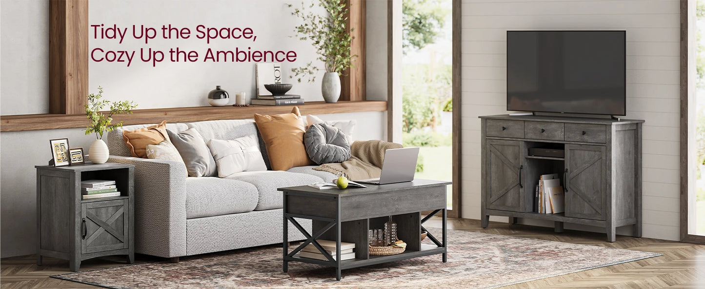 VASAGLE Farmhouse Nightstand with Barn Door, Set of 2, Bedside Table with Storage, Side End Table, Night Stand