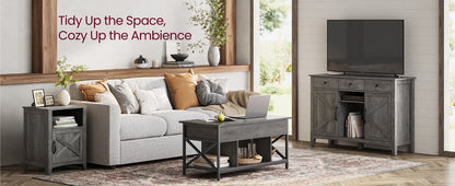 VASAGLE Farmhouse Nightstand with Barn Door, Set of 2, Bedside Table with Storage, Side End Table, Night Stand