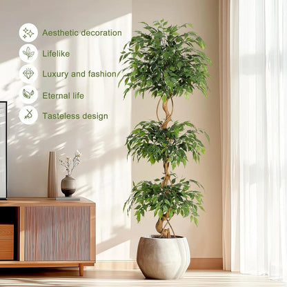 Ficus Tree Artificial, 4FT/5FT/6FT Artificial Plants Indoor in Sturdy White Pot,Indoor Faux Green Tree for Home Decor Indoor