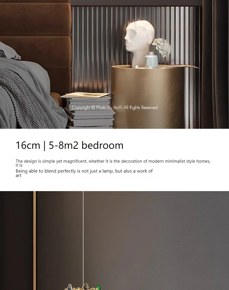 Bedroom Bedside Lamp Crystal Small Chandelier French Flower Light Luxury Entrance Cabinet Restaurant Cloakroom Hanging Line Lamp