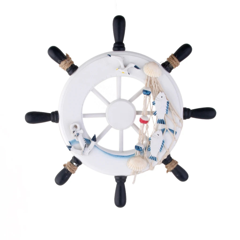 Magideal Nautical Beach Wooden Boat Ship Steering Wheel Home Wall Hanging Decor