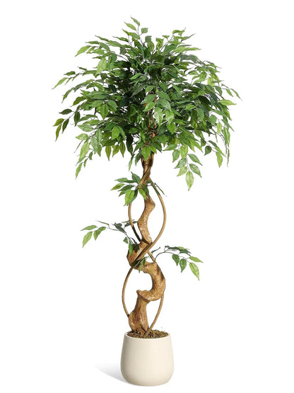 Ficus Tree Artificial, 4FT/5FT/6FT Artificial Plants Indoor in Sturdy White Pot,Indoor Faux Green Tree for Home Decor Indoor