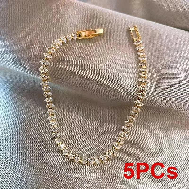 Luxury Roman Crystal Geometric Chain Bracelets for Women Trendy Goth Full Rhinestone Marquise Charm Tennis Bracelet Wed Jewelry